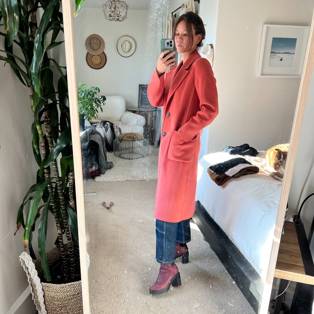 Massimo Dutti Chlotes Peach Wool Long Coat - Picture 3 of 15